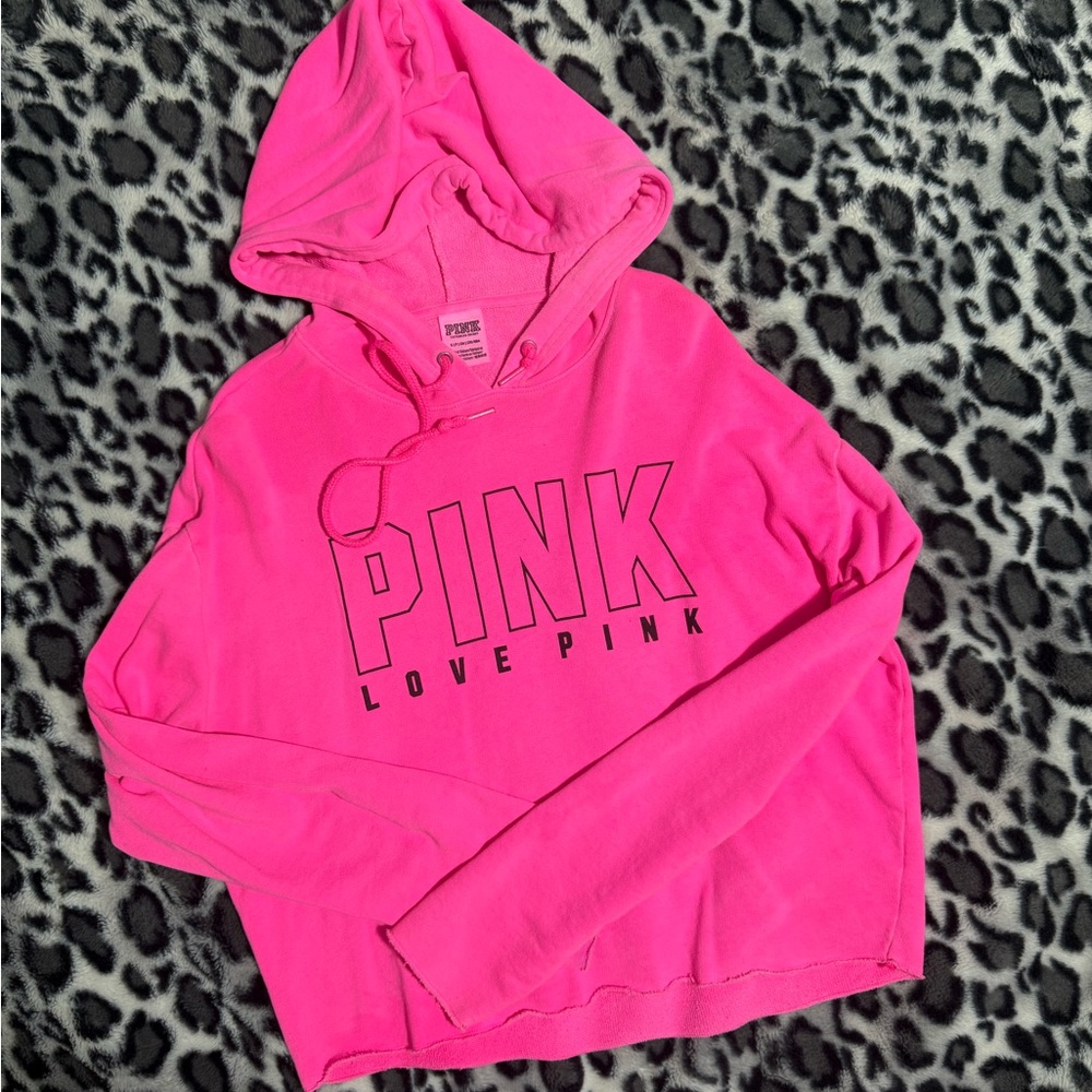 Pink crop top Hoodie with Logo